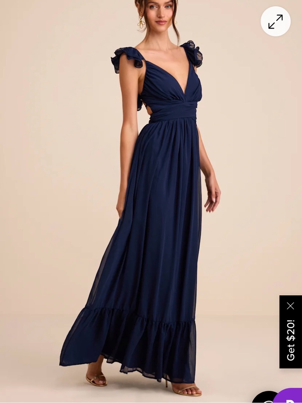 Lulu's Navy Ruffle-Shoulder V-Neck Maxi Dress